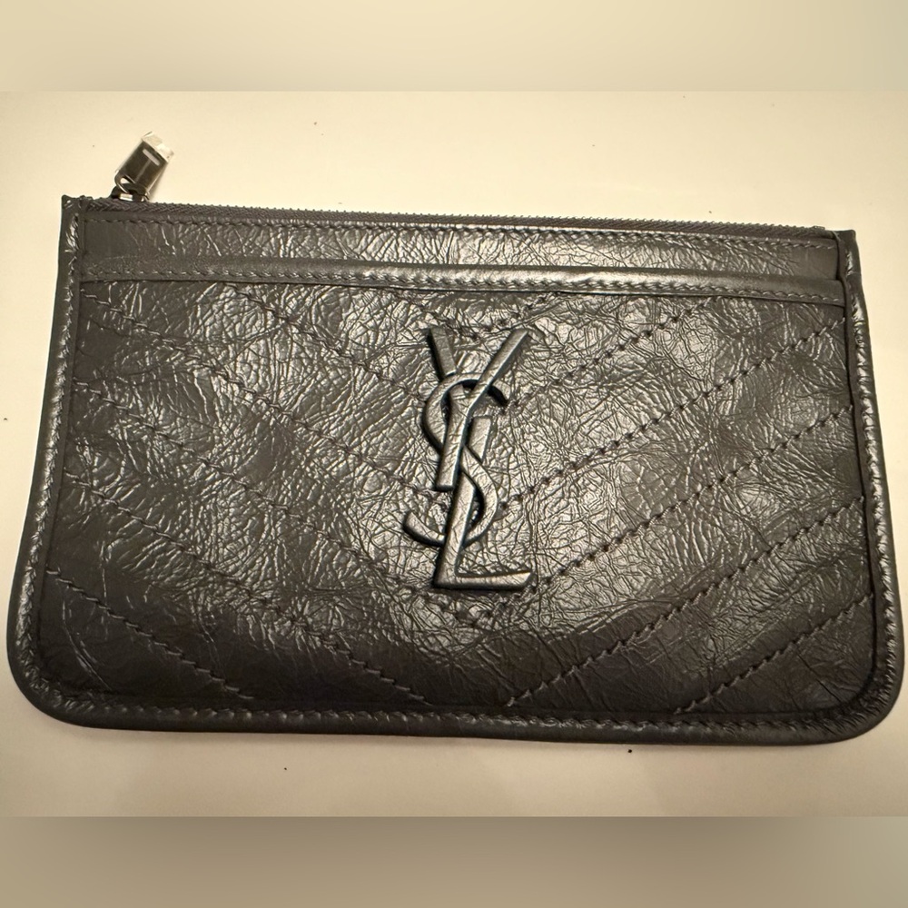 Authentic NWT Saint Laurent Calfskin Niki Pouch- dark grey
